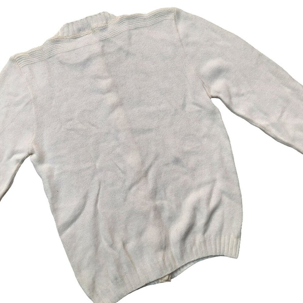 Vintage 1940s-1950s Ivory White Long Sleeve Cardigan Knit Fall Winter Sweater - Picture 5 of 7